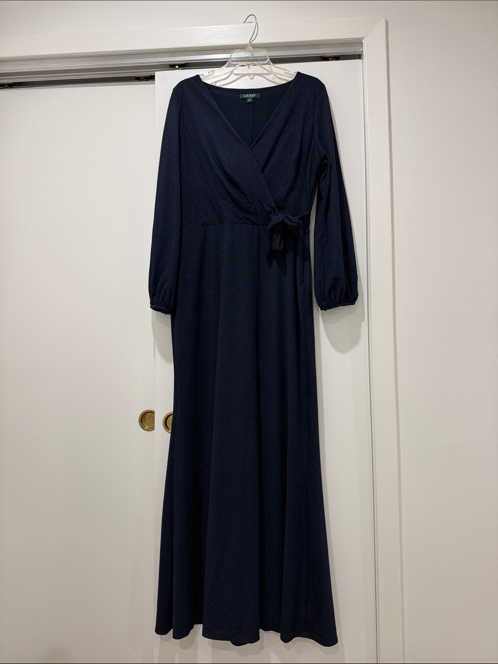 Lauren Ralph Lauren Navy Long Sleeve faux Wrap Gown
